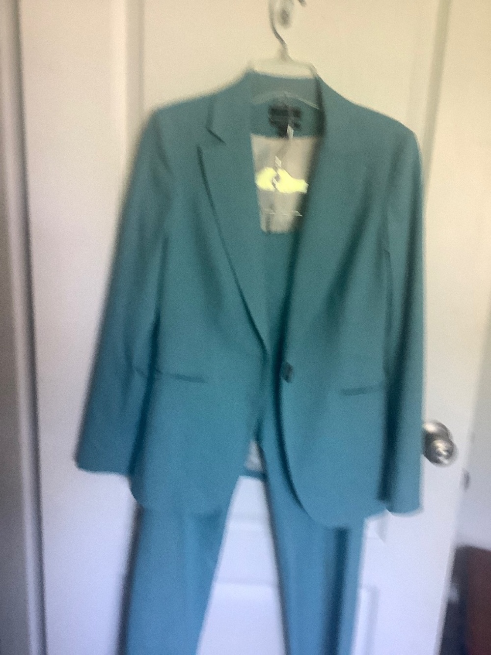 RW&co turquoise suit with blouse.